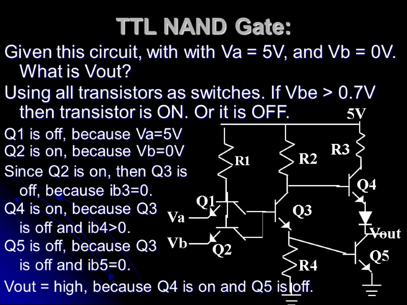 TTL NAND Gate:  Given this circuit, with with Va = 5V, and Vb